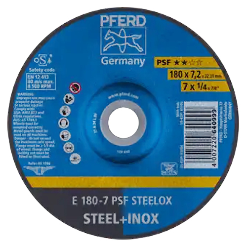 7" X 1/4" GRINDING WHEEL, 7/8" AH - A 24 L PSF-INOX - TYPE 27