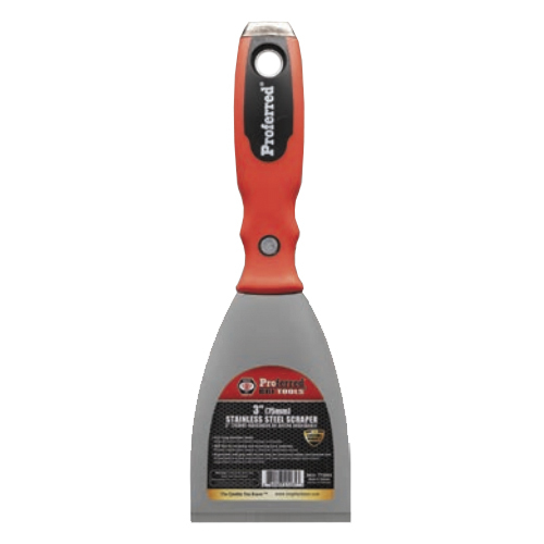 4" WIDE FULL BLADE STAINLESS PROFERRED FULL TANG PUTTY KNIFE W/NON-SLIP GRIP & ENLARGED HAMMER CAP