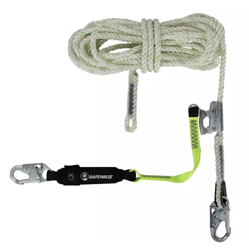 SAFEWAZE PRO 50' VERTICAL LIFELINE W/ ROPE GRAB AND SNAP HOOK