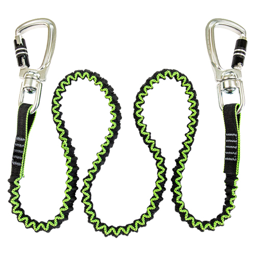 SAFEWAZE 80 LB. HD ELASTICATED TOOL TETHER W/ 2 SWIVEL CARABINERS