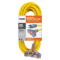 12/3 GAUGE (25 FT) SJTW YELLOW LIGHTED END TRIPLE TAP EXT CORD