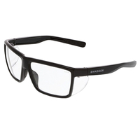 SWAGGER SR2 SERIES BLACK FRAME SAFETY GLASSES, CLEAR LENS UV-AF, DETACHABLE SIDE SHIELD