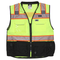 MCR HI-VIZ LIME SURVEYOR'S SAFETY VEST MESH 3" ORANGE SILVER STRIPED TRIMMED WITH SILVER<p>XXX-LARGE