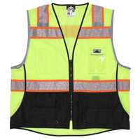 MCR HI-VIZ LIME SURVEYOR'S SAFETY VEST TRIMMED WITH SILVER REFLECTIVE MATERIAL<p>LARGE</p>