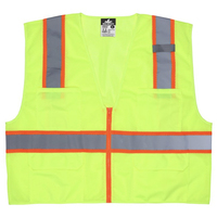 MCR HI-VIZ LIME SURVEYOR'S SAFETY VEST MESH TYPE R, 3 INCH ORANGE SILVER STRIPES 6 POCKETS<p>LARGE